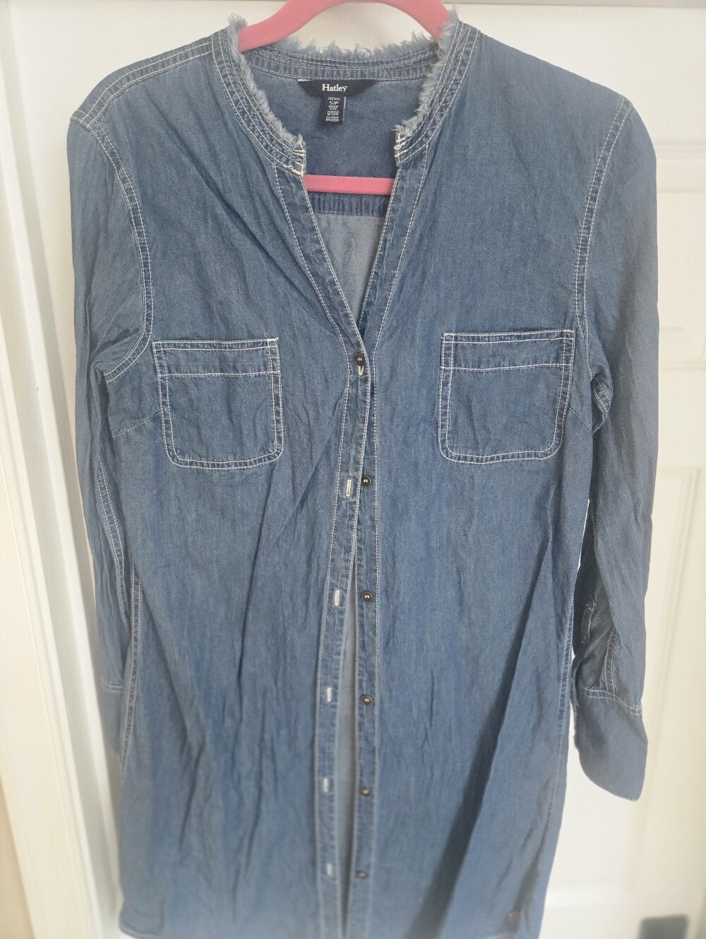 Hatley Frayed-Trim Denim Shirt Dress - Blue